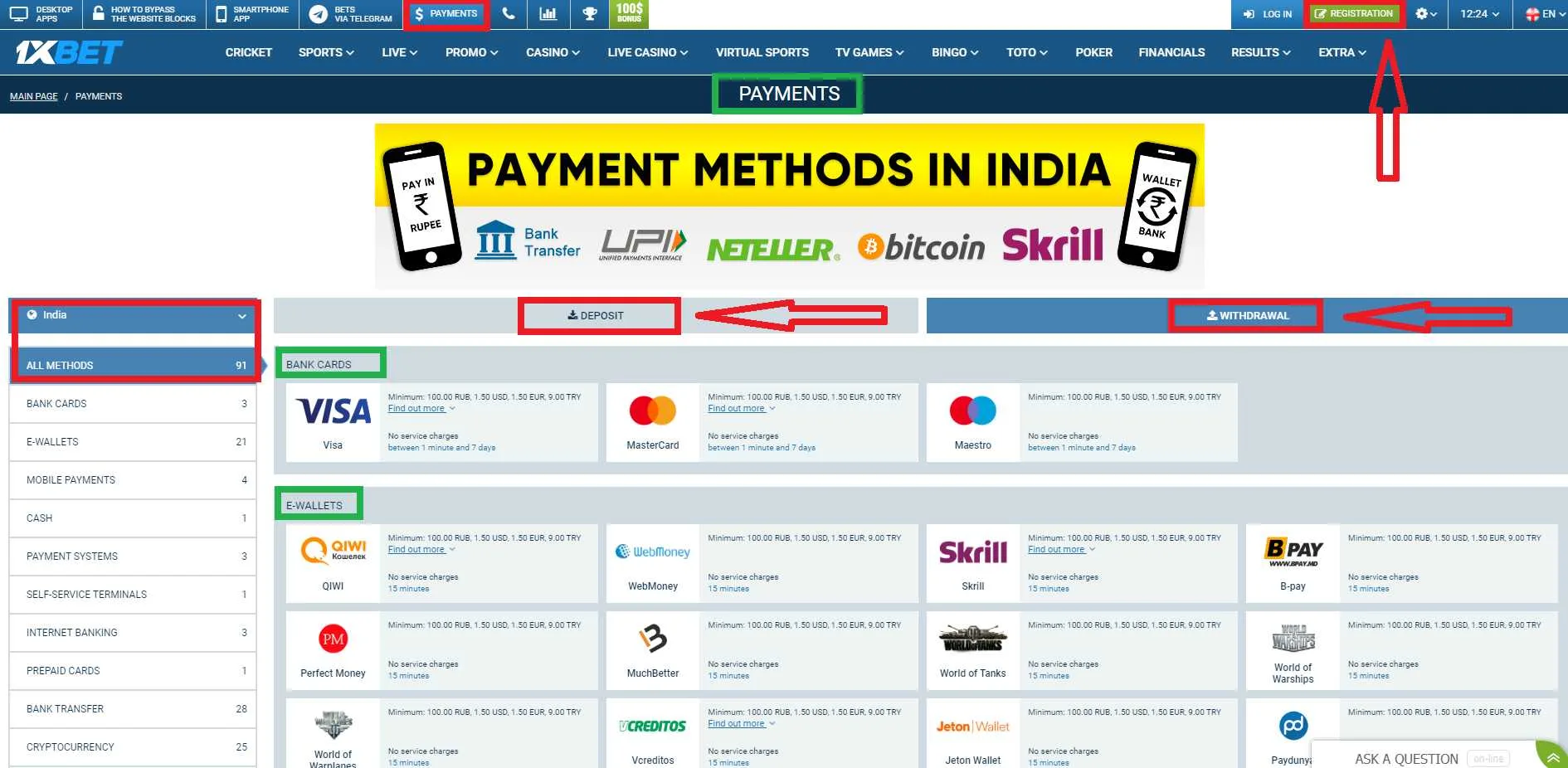 BK 1xBet: minimum deposit in India.